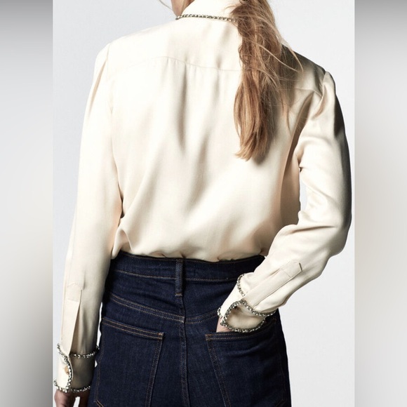 ZARA JEWEL RHINESTONE BUTTON DOWN SHIRT - Picture 4 of 6